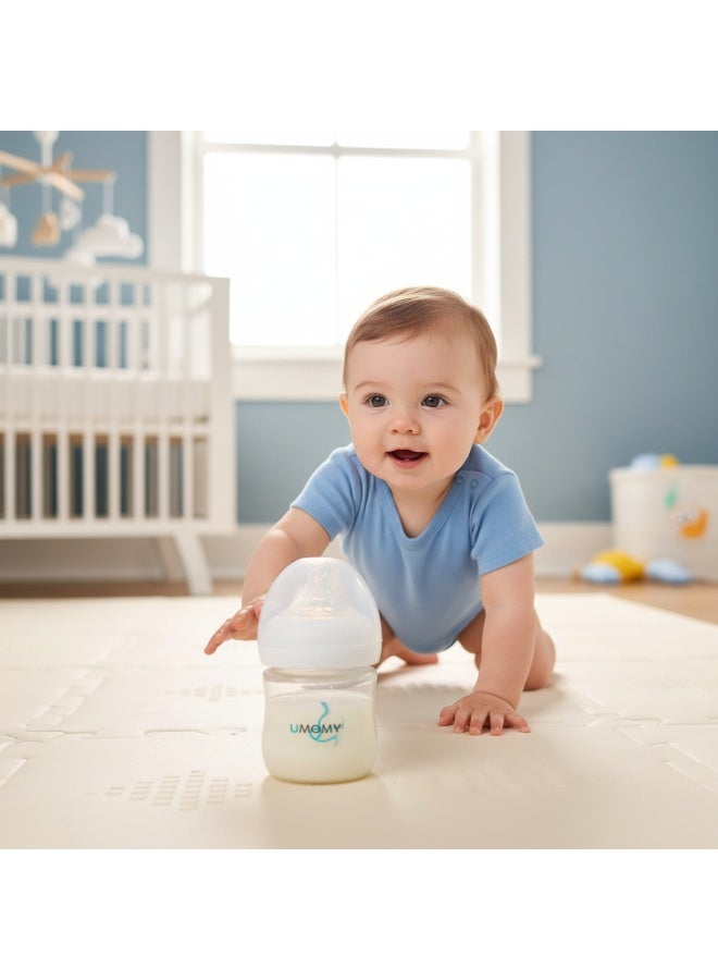 أمومي زجاجات رضاعة للأطفال حديثي الولادة، زجاجات مضادة للمغص مصنوعة من البولي بروبيلين، حلمة من مطاط السيليكون، حلمة عريضة تشبه حلمة الثدي، تدفق بطيء، لون أبيض، 60 مل - Image 3